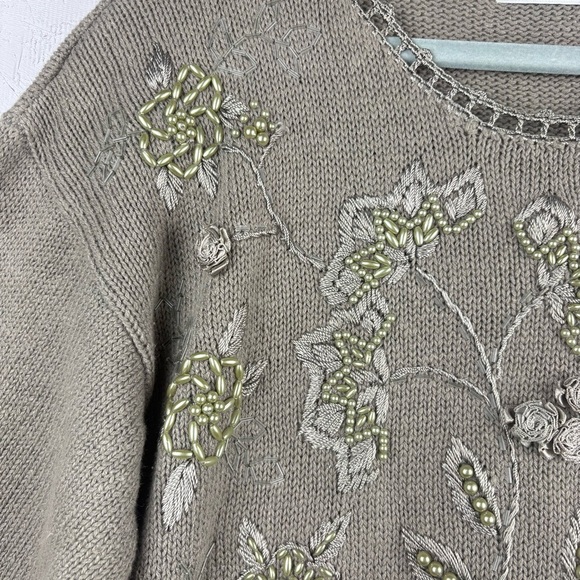Vintage Shenanigans Embroidered and Beaded Beige Crocheted Sweater L - Picture 5 of 11